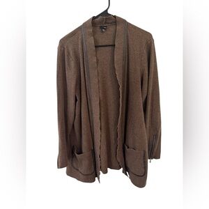 Brown Open Front Cardigan with Pockets